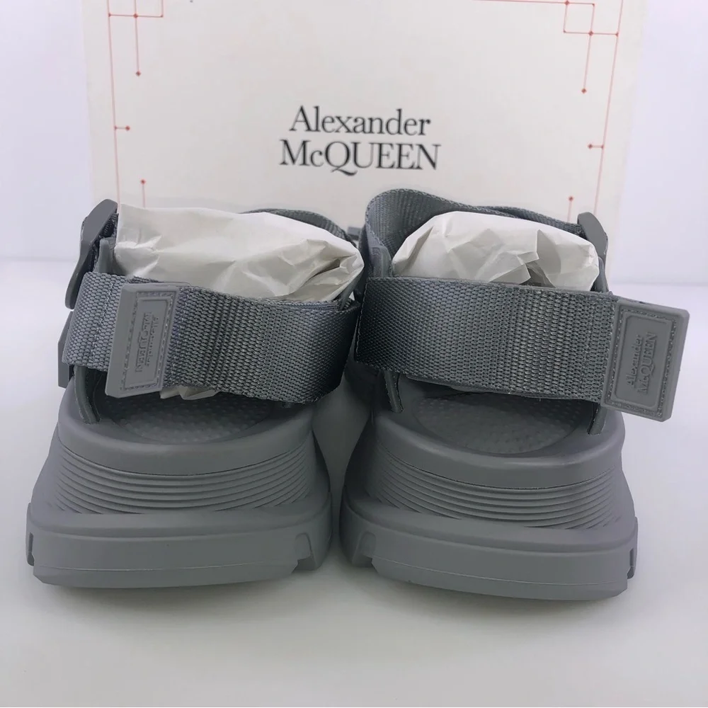 NEW Alexander McQueen Hybrid Tech Leather Rubber Sandals Gray Size 43 US 10 $690